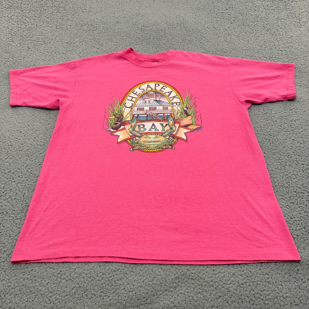Vintage 1988 Chesapeake Bay T-Shirt Single Stitch Hanes Pink XL Made in USA